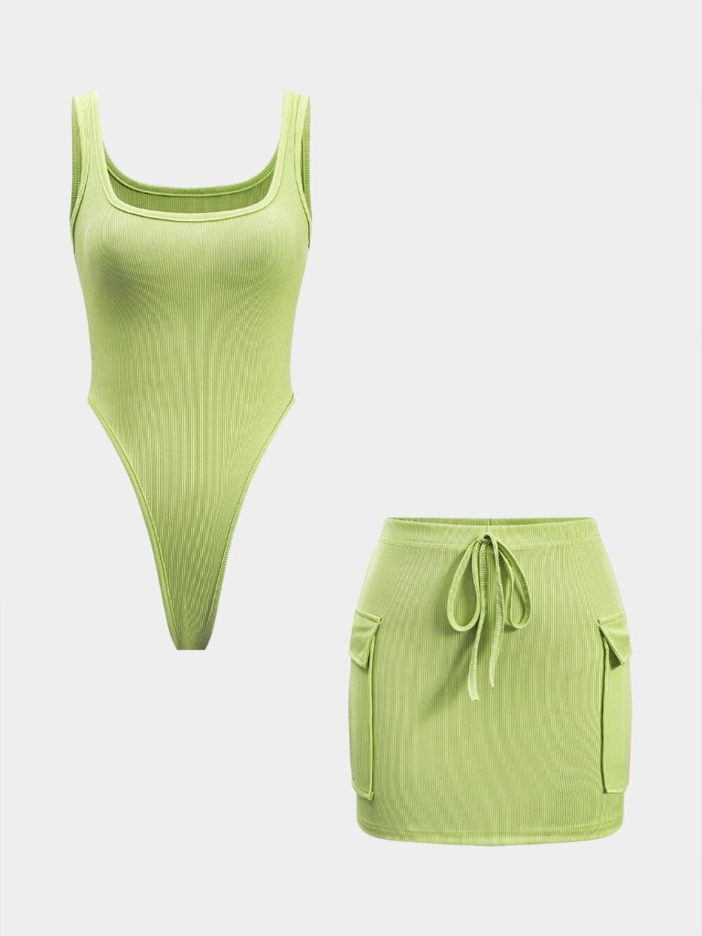 MICAS- Sleeveless Bodysuit And Tie Front Pocket Skirt Set